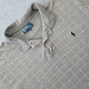 Polo Ralph Lauren Mens XL Gray Windowpane Check Cotton Short Sleeve Polo Shirt